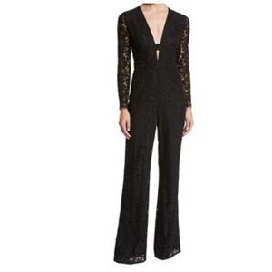 Diane von Furstenberg Kyara Long-Sleeve Lace Jumpsuit Black Womens Size 4 FLAW